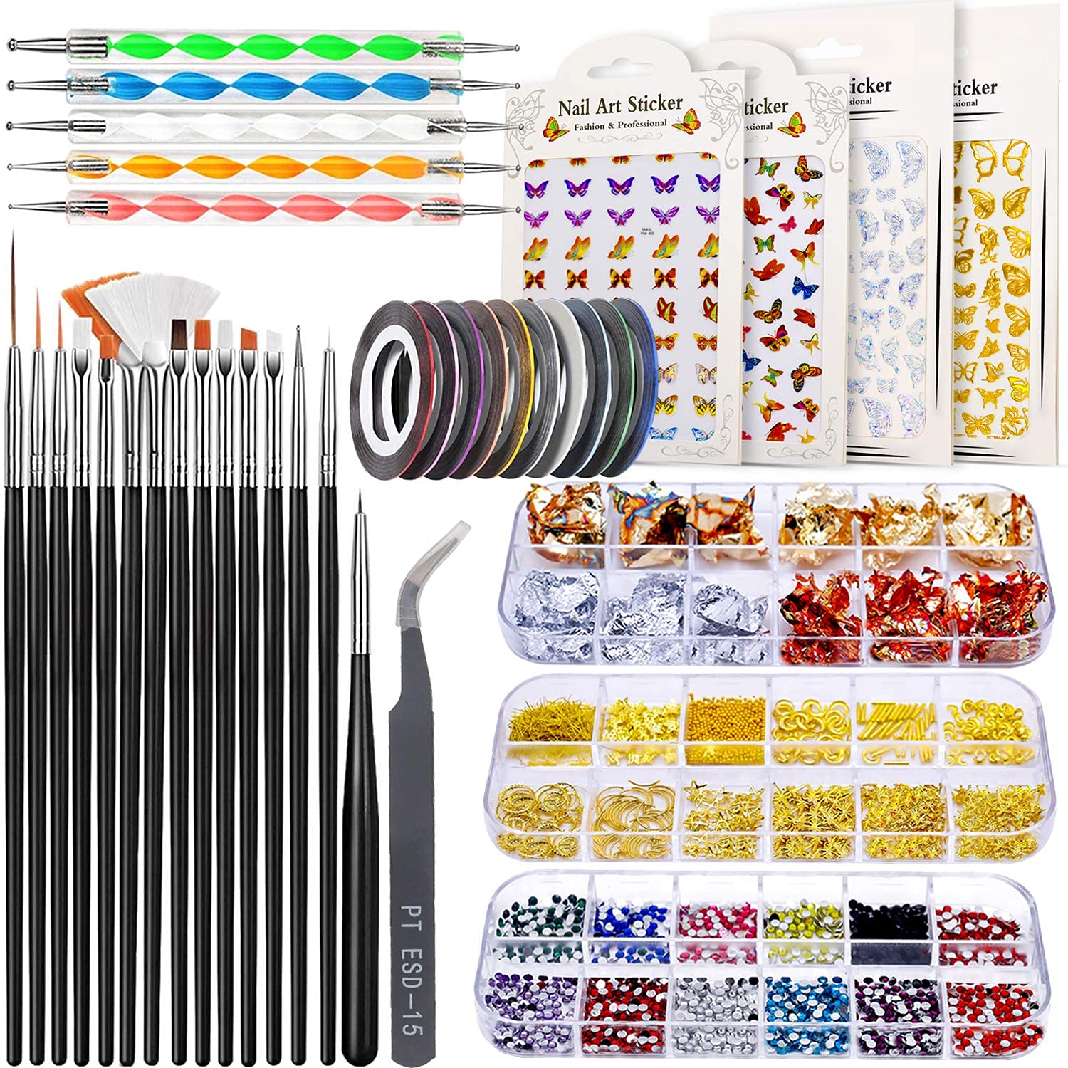 MAYCREATE 3D Nail Art Stamping Kit, 3D Nail Art Tools with Pen & Brush Painting Polish Design Kit Nail Art Stickers Nail Foil Tape Strips and Nails Art Rhinestones MAYCREATE 3D Nail Art Stamping Kit, 3D Nail Art Tools with Pen & Brush Painting Polish Design Kit Nail Art Stickers Nail Foil Tape Strips and Nails Art Rhinestones
